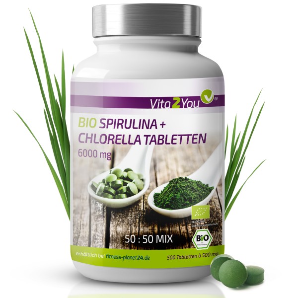 Vita2You Bio Spirulina + Chlorella Tabletten 500 Tabletten - ökologischer Anbau - Superfood Algen