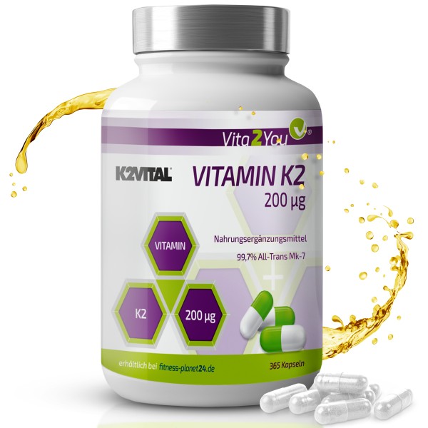 Vita2You Vitamin K2 - 200μg - Premium K2 von K2VITAL® - 365 Kapseln - MK7 - 99,7% All trans