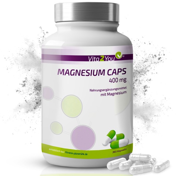 Vita2You Magnesium Caps 365 Kapseln - 400mg reines Magnesium pro Kapsel