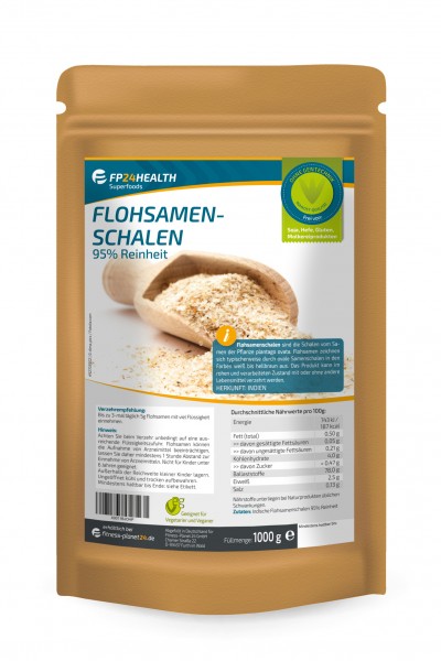 FP24 Health Flohsamenschalen 1000g - 95% Reinheit - indische Flohsamen Schalen - 1kg