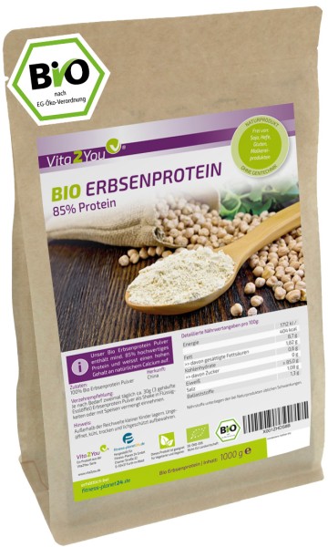 Vita2You Bio Erbsenprotein 1000g - 85% Protein - Isolat - Glutenfrei - Eiweiss - 1kg - vegan