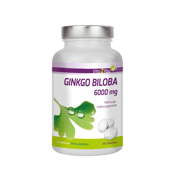 Vita2You Ginkgo Biloba 6000mg - 365 Tabletten - Flavonglykoside + Terpenlactone Hochdosiert