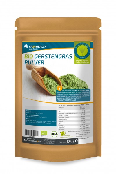 FP24 Health Bio Gerstengras Pulver 1kg - aus Bayern - Ökologischer Anbau - Made in Germany