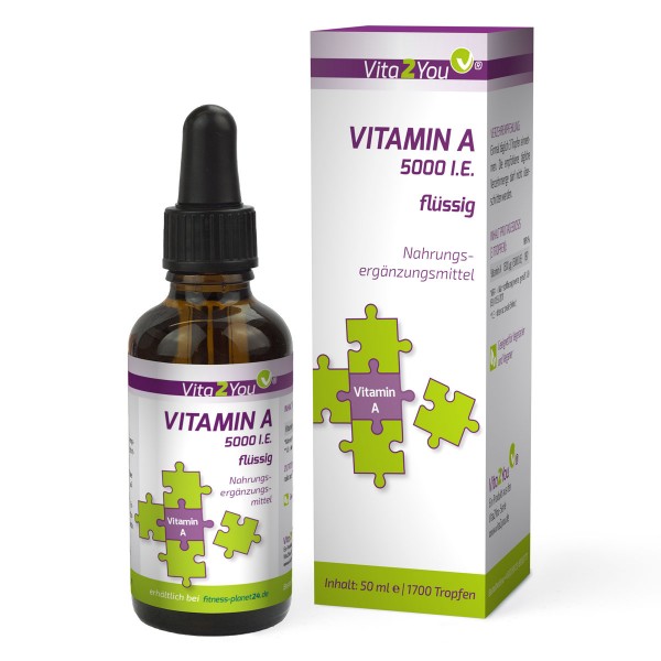 Vita2You Vitamin A Tropfen 50ml - 500mcg pro Tropfen - flüssig - Hochdosiert - Premium Qualität