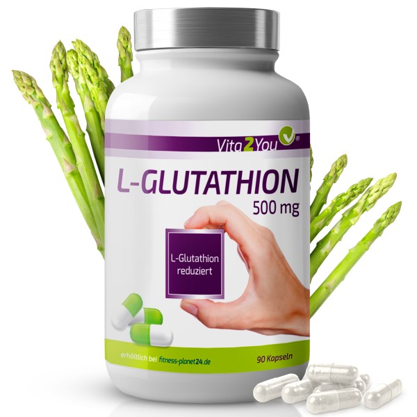Vita2You L-Glutathion 500mg - 90 Kapseln - reduziert und bioaktiv - hochdosiert - ohne Zusätze