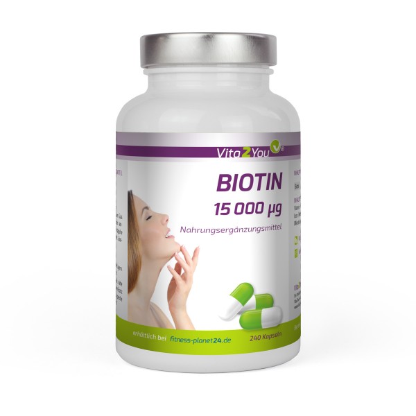 Vita2You Biotin 15.000 mcg (Vitamin B7) 240 Kapseln - hochdosiert - 15mg