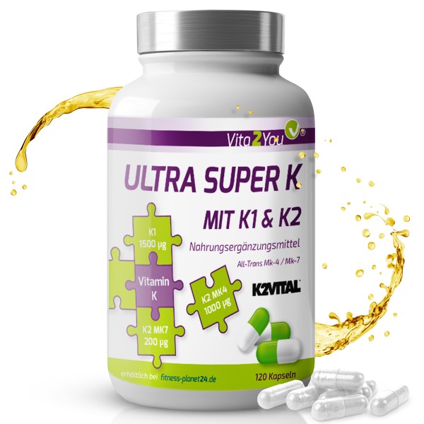 Vita2You Ultra Super K - 120 Kapseln - 2700μg Vitamin K - Vitamin K2 und K1 - Hochdosiert