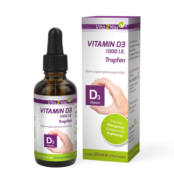 Vita2You Vitamin D3 Tropfen 50ml - 1.000 I.E. (IU) pro Tropfen - 1350 Tropfen