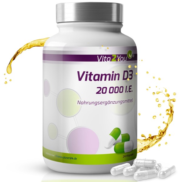 Vita2You Vitamin D3 20.000 IE (IU) - 240 Kapseln - Premium Qualität