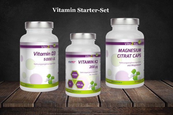 Vita2You Vitamin Starter Set - D3 5000 IE Kapseln - K2 200mcg Kapseln - Magnesiumcitrat Kapseln