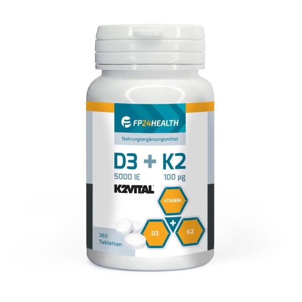 FP24 Health Vitamin D3+K2 - 365 Tabletten - Vitamin D3 5000IE - Vitamin K2 100μg - Hochdosiert