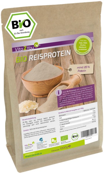 Vita2You Bio Reisprotein 1000g - mind. 85% Protein - Glutenfrei - Eiweiss - Isolat