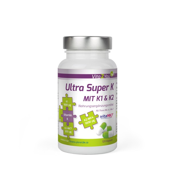 Vita2You Ultra Super K - 120 Kapseln - 2700μg Vitamin K - Vitamin K2 und K1 - Hochdosiert