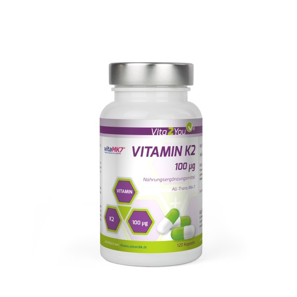 Vita2You Vitamin K2 - 100μg - MHD Sonderpreis - 120 Kapseln - Natürliches Menaquinon MK-7