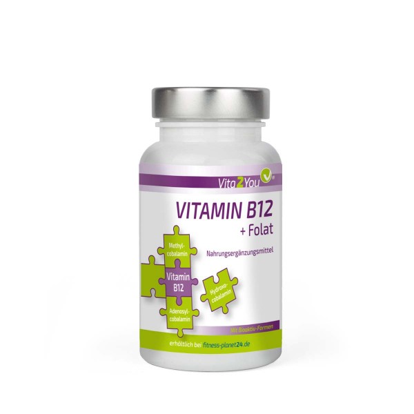 Vita2You Vitamin B12 + Folat - 365 Tabletten - 3 Aktivformen - Hochdosiert - Premium Qualität