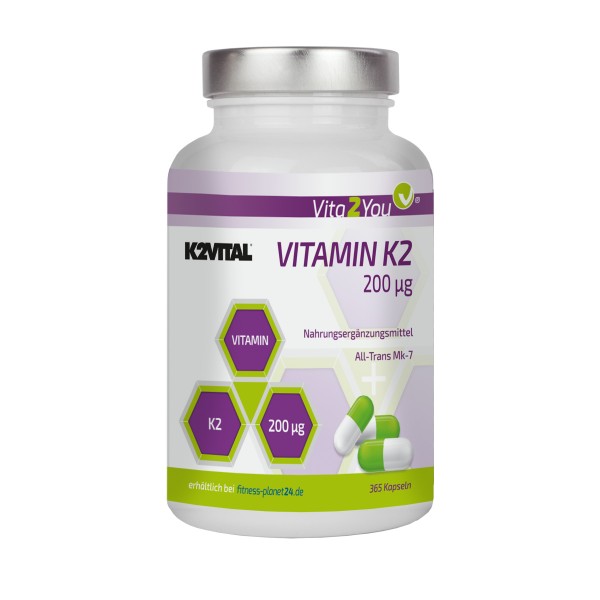 Vita2You Vitamin K2 - 200μg - Premium K2 von K2VITAL - 365 Kapseln - Natürliches Menaquinon MK7