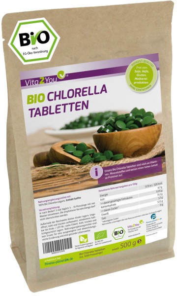 Vita2You Bio Chlorella Tabletten 500g (ca. 1250 Presslinge) - Premium Qualität