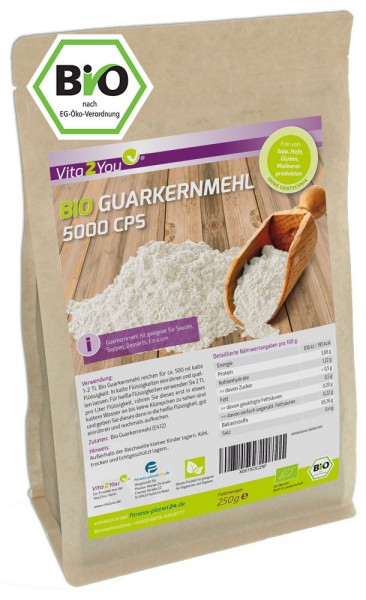 Vita2You Bio Guarkernmehl 250g - 5000CPS - Guar Gum - Ballaststoff - Bindemittel - Verdickungsmittel