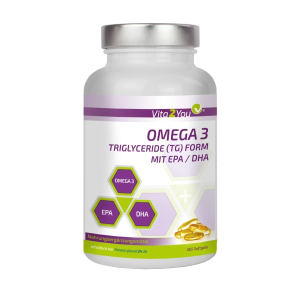 Vita2You Omega 3 - 1000mg - Triglyceride Form - EPA & DHA - 365 Softgels - Fischöl - Kapseln