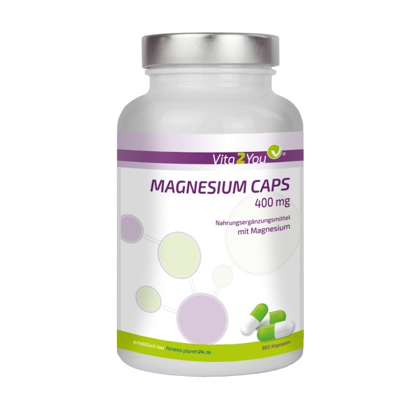 Vita2You Magnesium Caps 365 Kapseln - 400mg reines Magnesium pro Kapsel - Premium Qualität