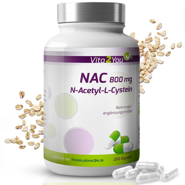 Vita2You NAC 800mg - 200 Kapseln - N-Acetyl L-Cystein - Hochdosiert - ohne Zusätze - Vegan