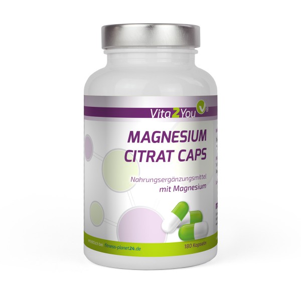 Vita2You Magnesiumcitrat Caps 180 Kapseln - 666mg Magnesiumdicitrat - Premium Qualität
