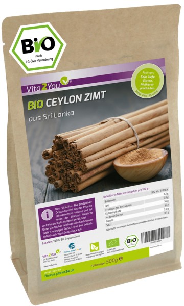 Vita2You Bio Ceylon Zimt Pulver 500g - Original aus Sri-Lanka - 100% Ökologischer Anbau