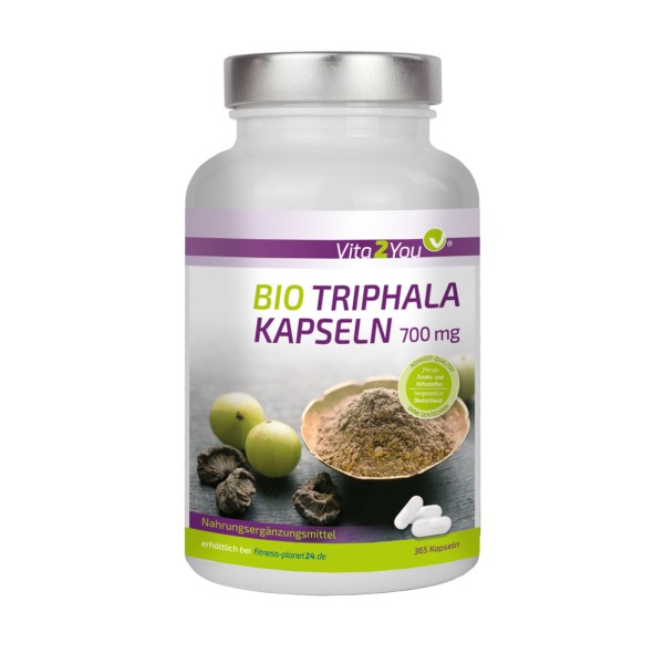 Vita2You Bio Triphala Kapseln 700mg - 365 Kapseln - Hochdosiert - 100% Bio Qualität