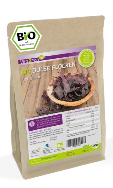 Vita2You Bio Dulse Flocken - 100g - getrocknet - Ökologischer Anbau - Algen im Zippbeutel