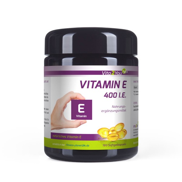 Vita2You Vitamin E 400 IE - 180 Softgel Kapseln - Natürliches Vitamin-E - Hochdosiert