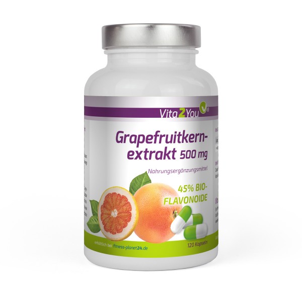 Vita2You Grapefruitkernextrakt 500mg 120 Kapseln - 45% Bio-Flavonoide - Hochdosiert - Premium