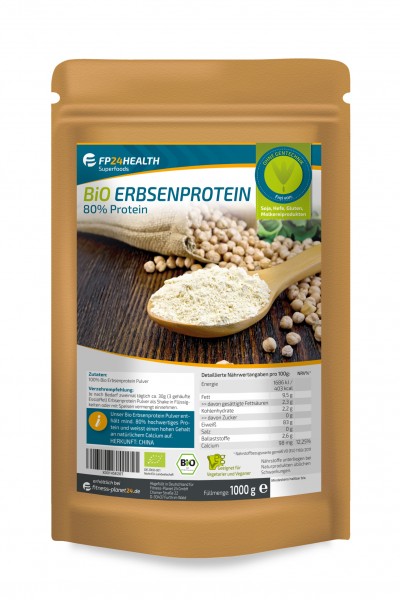 FP24 Health Bio Erbsenprotein 1kg - 80% Eiweiss - Ökologischer Anbau - 1000g veganes Protein