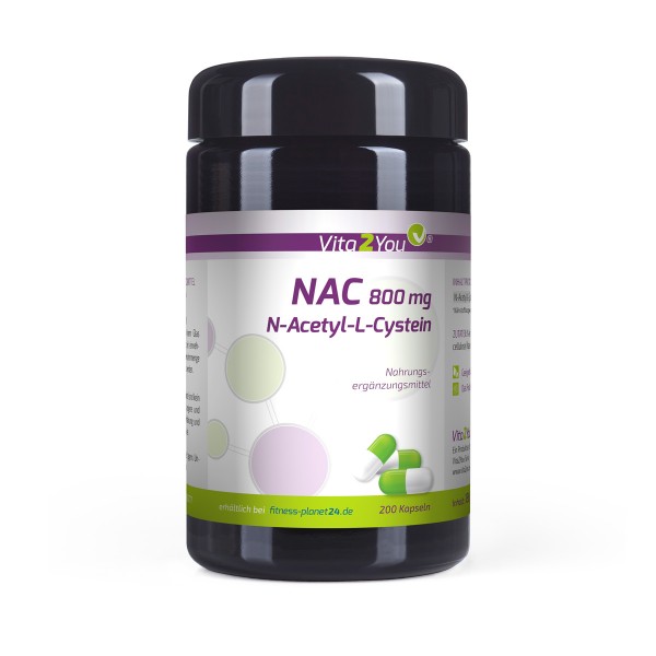 Vita2You NAC 800mg - 200 Kapseln - N-Acetyl L-Cystein - Hochdosiert - ohne Zusätze - Vegan