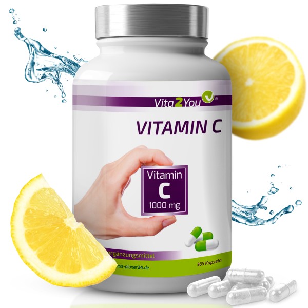 Vita2You Vitamin C 1000mg - 365 Kapseln - Jahrespackung - ohne Zusätze - Hochdosiert